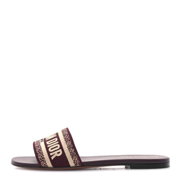 CHRISTIAN DIOR Canvas Embroidered Dway Mules Slide Sandals 40.5 Burgundy