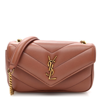 SAINT LAURENT Lambskin Chevron Quilted Mini Loulou Bag Hortensia