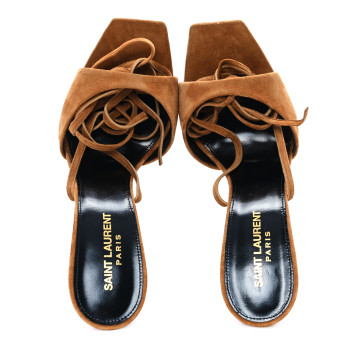 SAINT LAURENT Suede Paz 105 Ankle Strap Sandals 37 Cachemire Light Brown