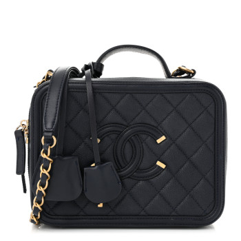 CHANEL Caviar Quilted Medium CC Filigree Vanity Case Navy CHANEL Caviar Quilted Medium CC Filigree Vanity Case Navy