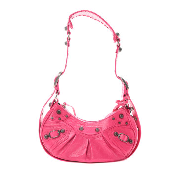 BALENCIAGA Agneau Arena Le Cagole Shoulder Bag XS Hot Pink
