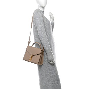 SAINT LAURENT Grain de Poudre Medium Classic Monogram Cassandra Top Handle Dark Beige
