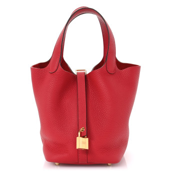 HERMES Taurillon Clemence Picotin Lock 18 PM  Rouge Casaque