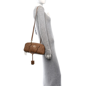 MIU MIU Nappa Matelasse Large Arcadie Top Handle Bag Caramel