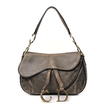 CHRISTIAN DIOR Calfskin Double Saddle Bag Brown