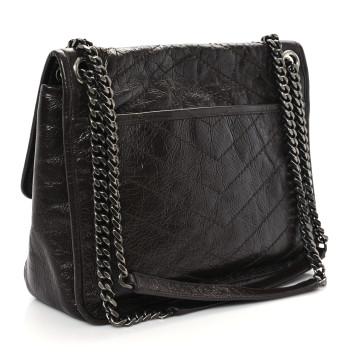SAINT LAURENT Crinkled Calfskin Matelasse Monogram Medium Niki Chain Satchel Moka