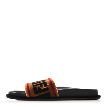 FENDI Velvet FF Flat Slide Sandals 40 Testa Di Moro Tobacco Fragola