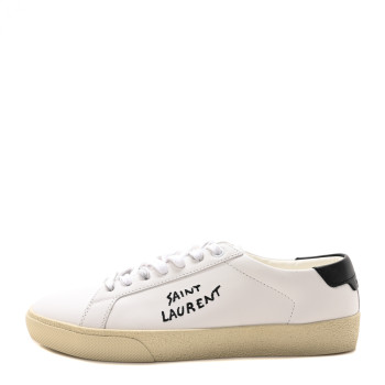 SAINT LAURENT Calfskin Embroidered Court Classic Sneakers 38 White Black