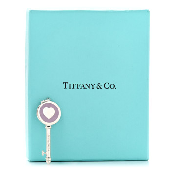TIFFANY Sterling Silver Enamel Keys Heart Key Pendant Lavender