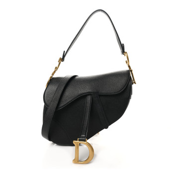 CHRISTIAN DIOR Grained Calfskin Saddle Bag With Strap Black