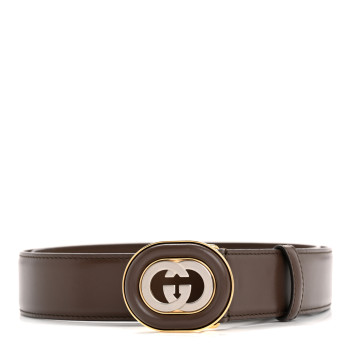 GUCCI Smelit Calfskin Mens Interlocking G 35mm Belt 90 36 New Acero