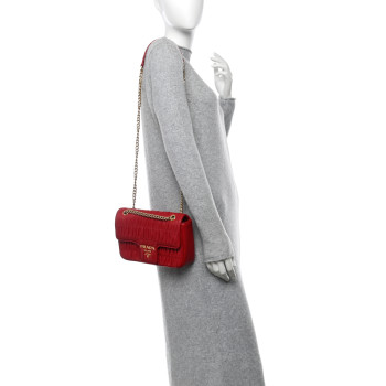 PRADA Nappa Gaufre Medium Chain Flap Shoulder Bag Fuoco