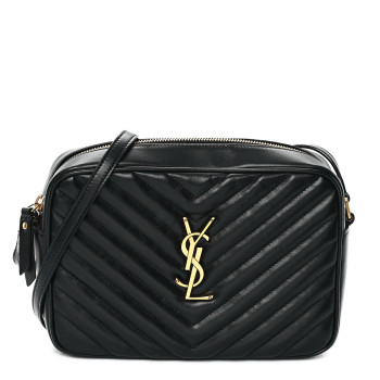 SAINT LAURENT Calfskin Matelasse Monogram Lou Camera Bag Black