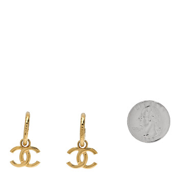 CHANEL CC Hoop Drop Earrings Gold