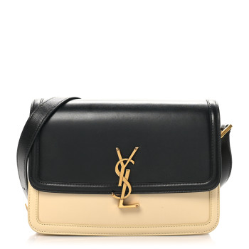 SAINT LAURENT Soft Ultracalfskin Bicolor Monogram Medium Solferino Satchel Black Burro