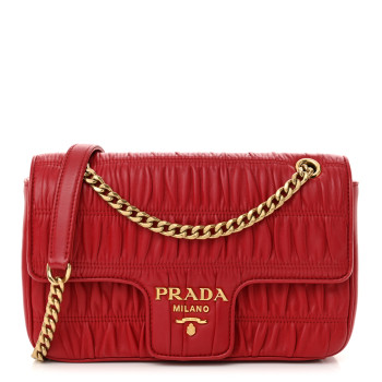 PRADA Nappa Gaufre Medium Chain Flap Shoulder Bag Fuoco