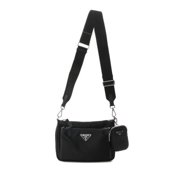 PRADA Re-Nylon Saffiano Double Pouch Shoulder Bag Black