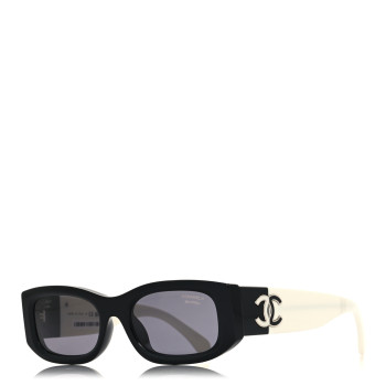 CHANEL Acetate Polarized Rectangle Sunglasses 5525-A Black White