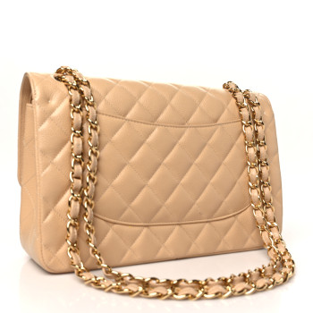 CHANEL Caviar Quilted Jumbo Double Flap Light Beige