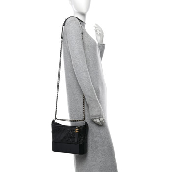 CHANEL Aged Calfskin Quilted New Medium Gabrielle Hobo Black