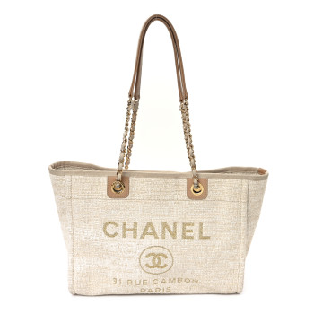 CHANEL Lurex Boucle Small Deauville Tote Ivory