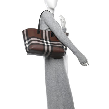 BURBERRY E-Canvas Check Medium Soft TB Tote Dark Birch Brown