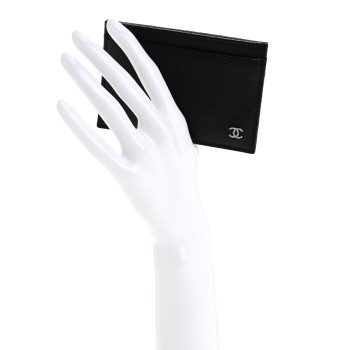 CHANEL Grained Calfskin CC Card Holder Black