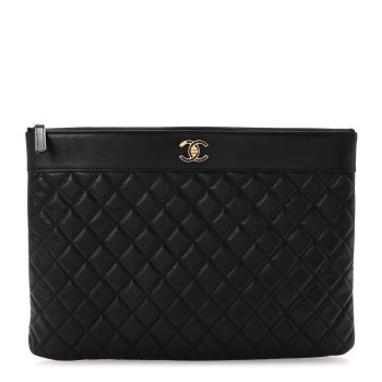 CHANEL Sheepskin Quilted Large Vintage Mademoiselle Cosmetic Case Black