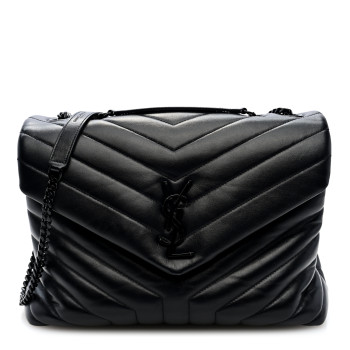 SAINT LAURENT Calfskin Y Quilted Monogram Monochrome Medium Loulou Chain Satchel Black