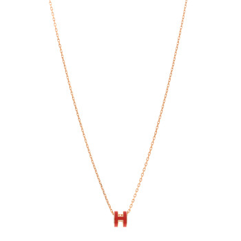 HERMES Lacquered Rose Gold Mini Pop H Pendant Necklace Orange