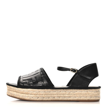 FENDI Nappa FF Embossed Espadrille Platform Sandals 40 Black
