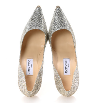 JIMMY CHOO Lame Glitter Pointy Toe Romy 100 Pumps 39 Light Bronze