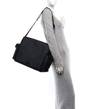 GUCCI GG Supreme Monogram Web Messenger Diaper Bag Black Grey