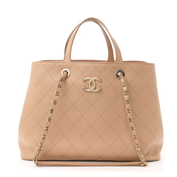 CHANEL Calfskin Large Serial Shopper Tote Beige CHANEL Calfskin Large Serial Shopper Tote Beige