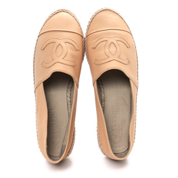 CHANEL Lambskin CC Espadrilles 38 Nude