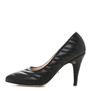 GUCCI Nappa Charlotte Chevron Matelasse Double G 95mm Pumps 37.5 Black