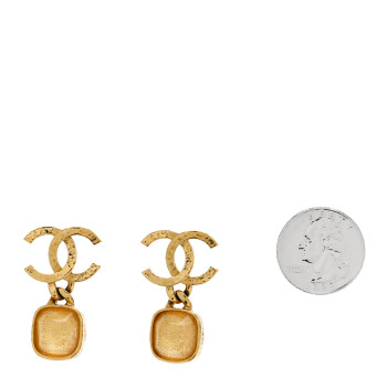 CHANEL Metal Natural Stones CC Drop Earrings Gold