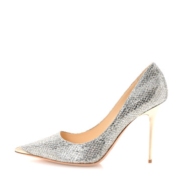 JIMMY CHOO Lame Glitter Pointy Toe Romy 100 Pumps 39 Light Bronze