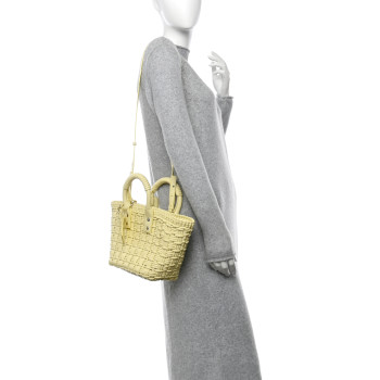 BALENCIAGA Varnished Faux Calfskin Braided XS Bistro Basket Pale Yellow