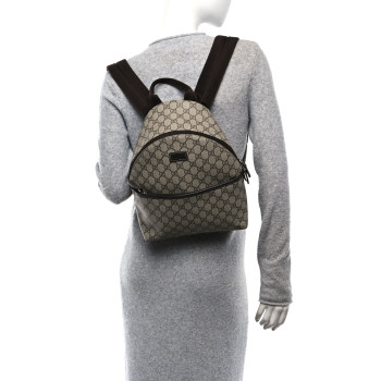 GUCCI GG Supreme Monogram Margaux Calfskin Childrens Day Backpack Beige Ebony Cocoa Dark Chocolate