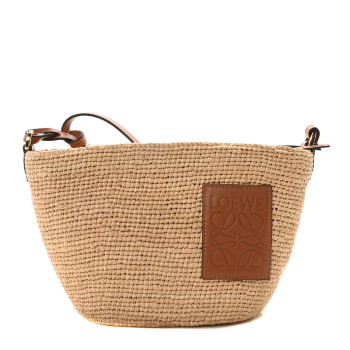 LOEWE Calfskin Raffia Paulas Ibiza Pochette Bag Natural Tan