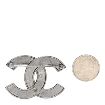 CHANEL Pearl Crystal CC Brooch Silver