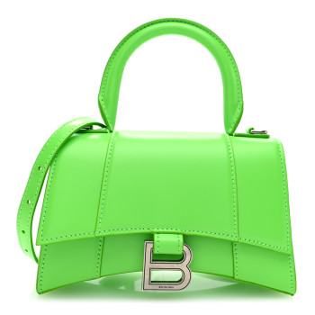 BALENCIAGA Shiny Box Calfskin Hourglass Top Handle Bag XS Fluo Green