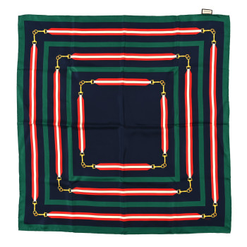 GUCCI Silk Horsebit Stripe Scarf Red Green