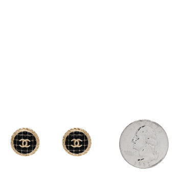 CHANEL Resin CC Chain Round Earrings Gold Black