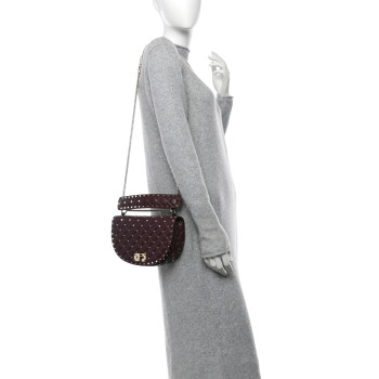 VALENTINO GARAVANI Nappa Medium Rockstud Spike Halfmoon Saddle Bag Rubin