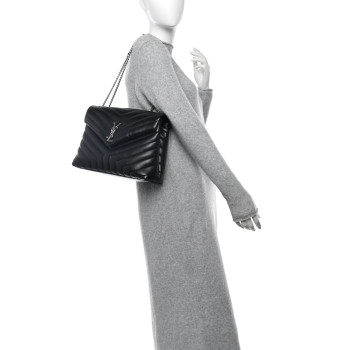 SAINT LAURENT Calfskin Y Quilted Monogram Medium Loulou Chain Satchel Black