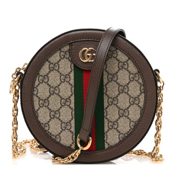 GUCCI GG Supreme Monogram Web Mini Ophidia Round Shoulder Bag Brown