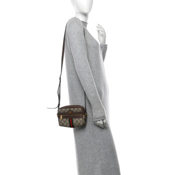 GUCCI GG Supreme Monogram Web Mini Ophidia Shoulder Bag Brown