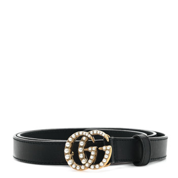 GUCCI Calfskin Pearl Double G 40mm Belt 85 34 Black Cream